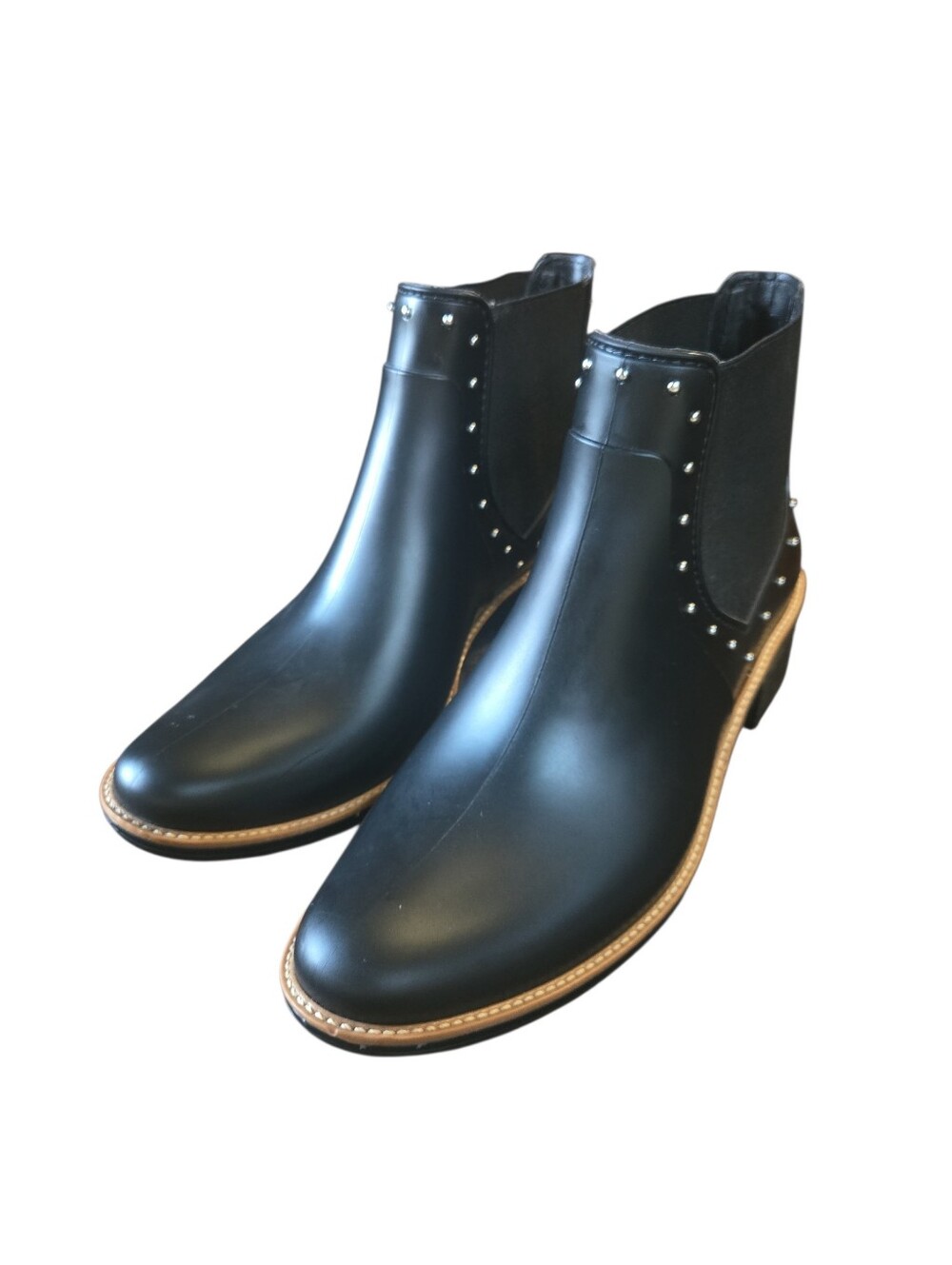 Bernardo Studded Rubber Chelsea Rain Boots — Black, Size 11